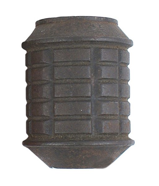 Japanese Type 97 WWII fragment grenade: M-079 Japanese Type 97 WWII fragmentation grenade. One-piece round "pineapple" body. Missing fuse. About II