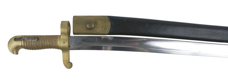 Sword bayonet M1862 Remington Zouave Rifle: K-080 U.S. sword bayonet for the M1862 Remington Zouave Rifle. Ribbed brass "bird head" pommel grip with a steel spring (marked "B.H."). Brass crossguard/muzzle ring (marked "S" and "C".) About excell