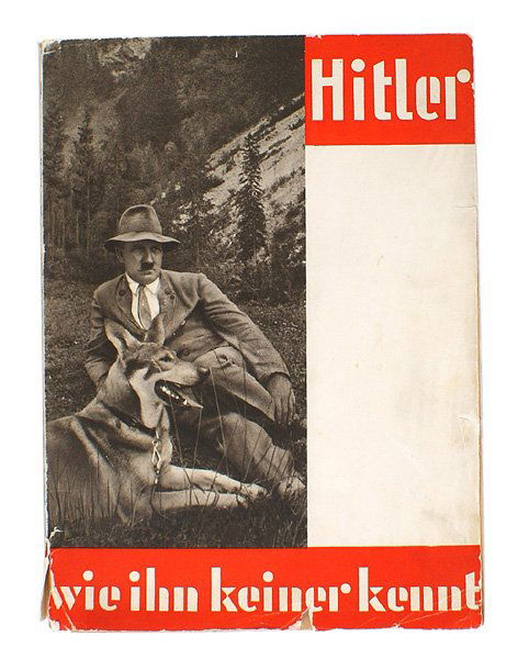 HITLER WIE IHN KEINER KENNT Hitler library book: A-018 "HITLER WIE IHN KEINER KENNT". Pictorial on Hitler's life as a leader as seen through the photographs of Heinrich Hoffmann. Flyleaf has a sepia toned "ADOLF HITLER" "EX LIBRIS" bookplate, with a