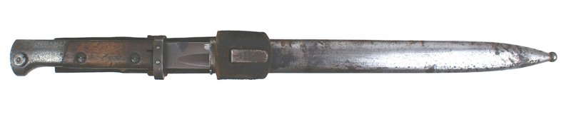 Czech Mauser Model VZ24 bayonet: D-134 Czech Mauser Model VZ24 bayonet. Wood grips. Steel pommel (some light pitting) and crossguard without a muzzle ring. 11 3/4" blade retaining over 60% of the original gray finish. Marked "CSZ" ov