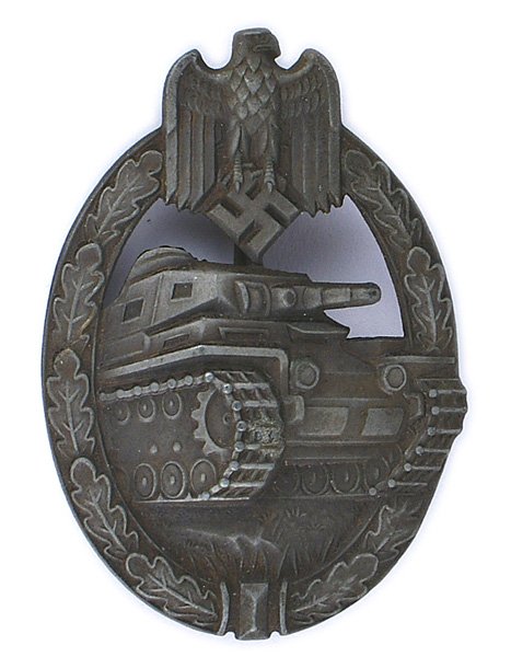 German WWII Panzer Badge Bronze: B-165 German WWII Panzer Badge - Bronze. Solid type. Dished reverse. II
