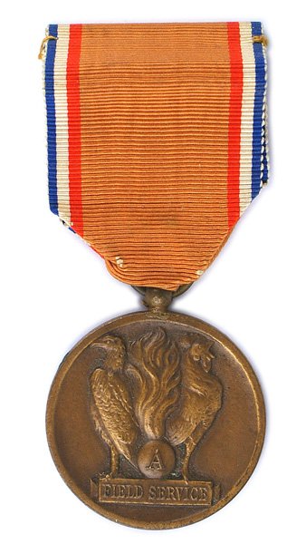 U.S. WWI FIELD SERVICE Medal: B-297 U.S. WWI "FIELD SERVICE" Medal. American eagle/French rooster/flaming grenade. II