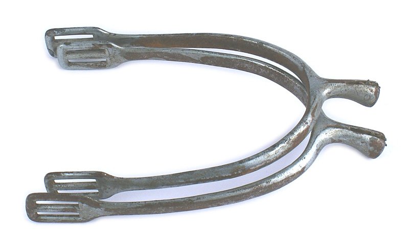 German Third Reich era spurs: H-091 German Third Reich era spurs. Type with small rowels. Finish is worn - approximately 50% remains. About II