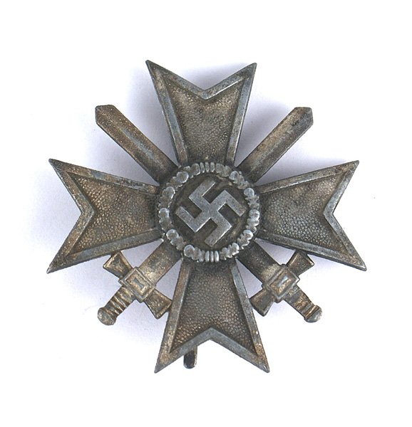 German WWII KvK 1st Class with Swords: B-072 German WWII KvK (War Merit Cross) 1st Class with Swords. Wartime - darkened patina. II-