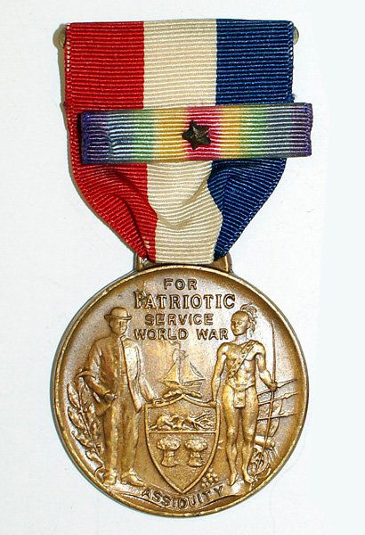 U.S. WWI Service Medal Albany, NY: B-143 U.S. WWI Service Medal. City of Albany, NY - named to "CORP F.S. ASHLEY". With ribbon bar for a Victory Medal. II