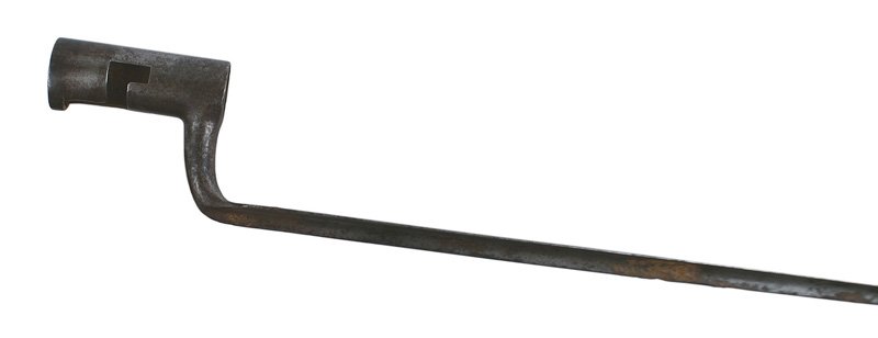 Socket bayonet similar to U.S. M1795-1808 types: D-060 Socket bayonet. Similar to the U.S. M1795-1808 types. 2 7/8" socket (marked with an "L") with a "Z" cut and bridge. 14 3/4" blade with dark areas and some light pitting. II-
