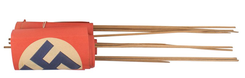 Lot of 13 Nazi Germany paper parade flags: H-080 Lot of 13 Nazi Germany paper parade flags. 4 3/4" x 8 1/4". Each mounted on a 15" wood staff (several are broken). II