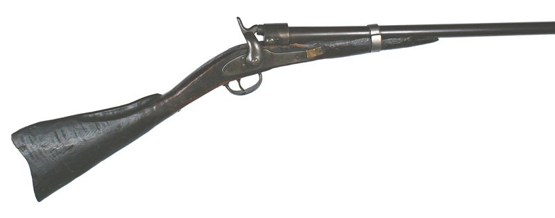 Joslyn Model 1864 Carbine shotgun: M-009 Joslyn Model 1864 Carbine - converted into a shotgun. Lock plate marked "JOSLYN FIREARMS CO - STONINGTON CONN". Knob type, pull-out latch breechblock (marked with "1861" and "1862" patent dates)