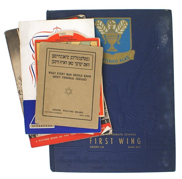 U.S. WWII lot of yearbooks and booklets: I-043 U.S. WWII Lot of: (1) "OFFICER CANDIDATE SCHOOL - FIRST WING - GROUPS A-B - CLASS 43C" year book. With numerous photos and I.D.'s. (2) Twelve booklets - "THE SAD SACK", OUR RED ARMY ALLY", 1943 