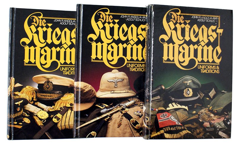 Die Kriegsmarine German WWII Navy reference book: I-079 Three volume set of "Die Kriegsmarine" by John R. Angolia and Adolf Schlicht. Comprehensive photo illustrated reference on German Navy uniforms, insignia, headgear, weapons, flags, equipment and