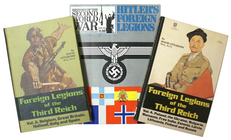 Foreign Legions of the Third Reich reference book: I-083 "Foreign Legions of the Third Reich", Volume 4 by David Littlejohn. Published in 1987. Photos, color chart, and drawings of the uniforms, insignia, and awards of the volunteers from Poland, the