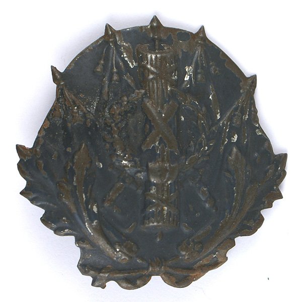 French WWI Commissarial helmet plate Adrian helmet: E-156 French WWI Commissarial helmet plate for the Adrian helmet. The last designed specialized helmet plate of WWI. II