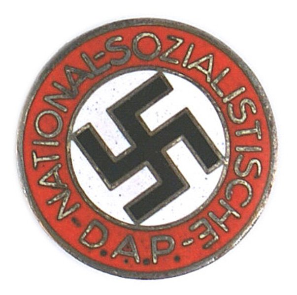 German WWII NSDAP Member badge: B-031 German NSDAP Member's enameled badge. Buttonhole type worn on the lapel. Marked "RZM" and "M1/163". II