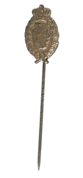 Bavarian Pilot Badge silver stick pin: S-067 Imperial German Bavarian Pilot's Badge silver stick pin. Good detail. Nice aged patina. Spiral pin. II