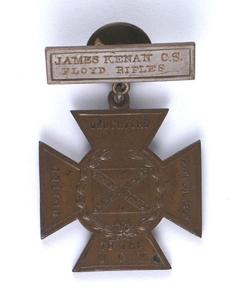 Daughters of Confederacy Southern Cross of Honor: K-049 United Daughters of the Confederacy- Southern Cross of Honor. Top bar is engraved "JAMES KENAN O.S. FLOYD RIFLES" and on the reverse "MACON GA". Kenan was attached to Co. C, 2nd Battalion Georgi