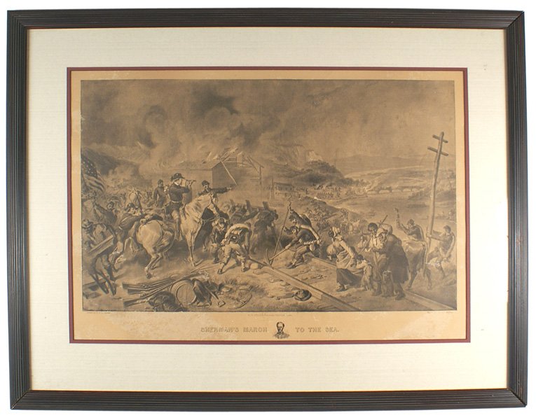SHERMAN'S MARCH TO THE SEA Civil War print: K-061 "SHERMAN'S MARCH TO THE SEA", by American illustrator Felix O.C. Darley. An illustration presenting the burning of Southern properties, destruction of the railroads and telegraph communiciations