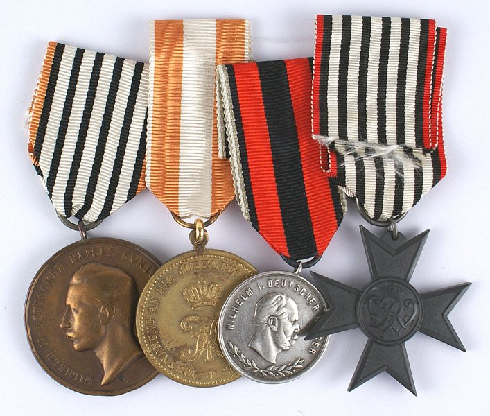 Imperial Prussian lot of 4 medals Kaiser Alexander: B-071 IMPERIAL GERMANY. Prussia. Lot of four miscellaneous medals: (1) Kaiser's Maneuver's 1885-Silver. (2) 25th Anniversary Medal for the 1st Garde Grenadier Regiment of Czar Alexander-1895. (3) Kais