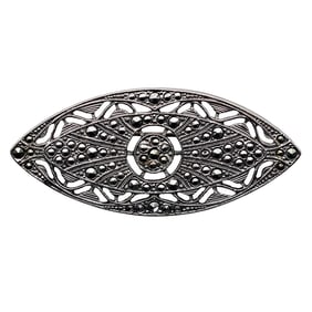 Art Deco Marcasite Navette Brooch with Openwork Filigree