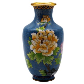Vintage Chinese Cloisonne Vase with Peonies & Butterfly