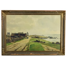 Lucien Victor Delpy - French Coastal Village & Sea Road - Oil on Canvas - c. 1930-50