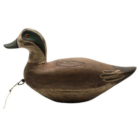American Wigeon Drake Working Duck Decoy  - J. D. Romine nameplate, line & anchor