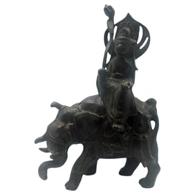 Bronze Bodhisattva on Elephant, Two-Piece Figure