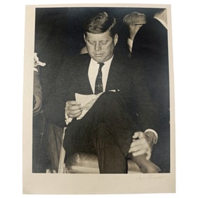 President John F. Kennedy Reading Notes - Vintage Gelatin Silver Photograph by James A. Langone,
