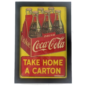 Original 1946 Coca-Cola Take Home a Carton Cardboard Store Sign Framed
