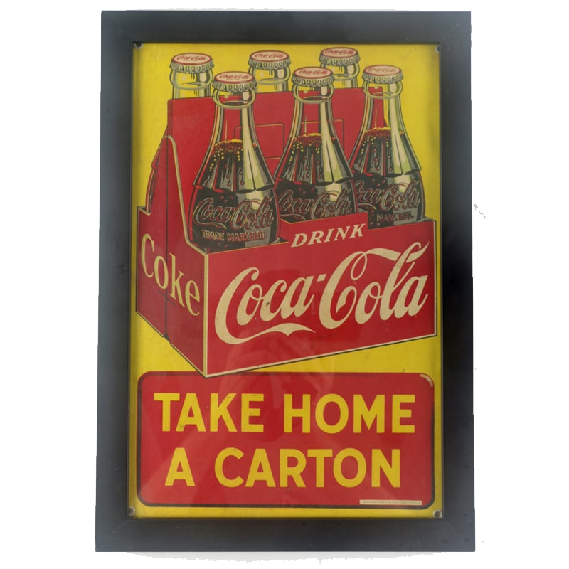 Original 1946 Coca-Cola Take Home a Carton Cardboard Store Sign Framed (1 of 3)