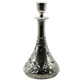 Sterling Overlay Cut-Glass Decanter - Grapevine Motif - George A. Henckel