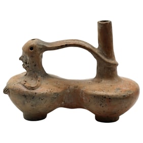 Vintage Whistling Effigy Vessel - Pre-Columbian Style Double-Chamber