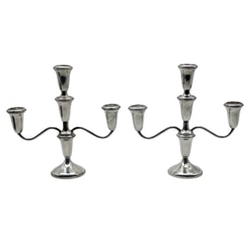 Vintage Empire Sterling 3-Light Candelabra Pair
