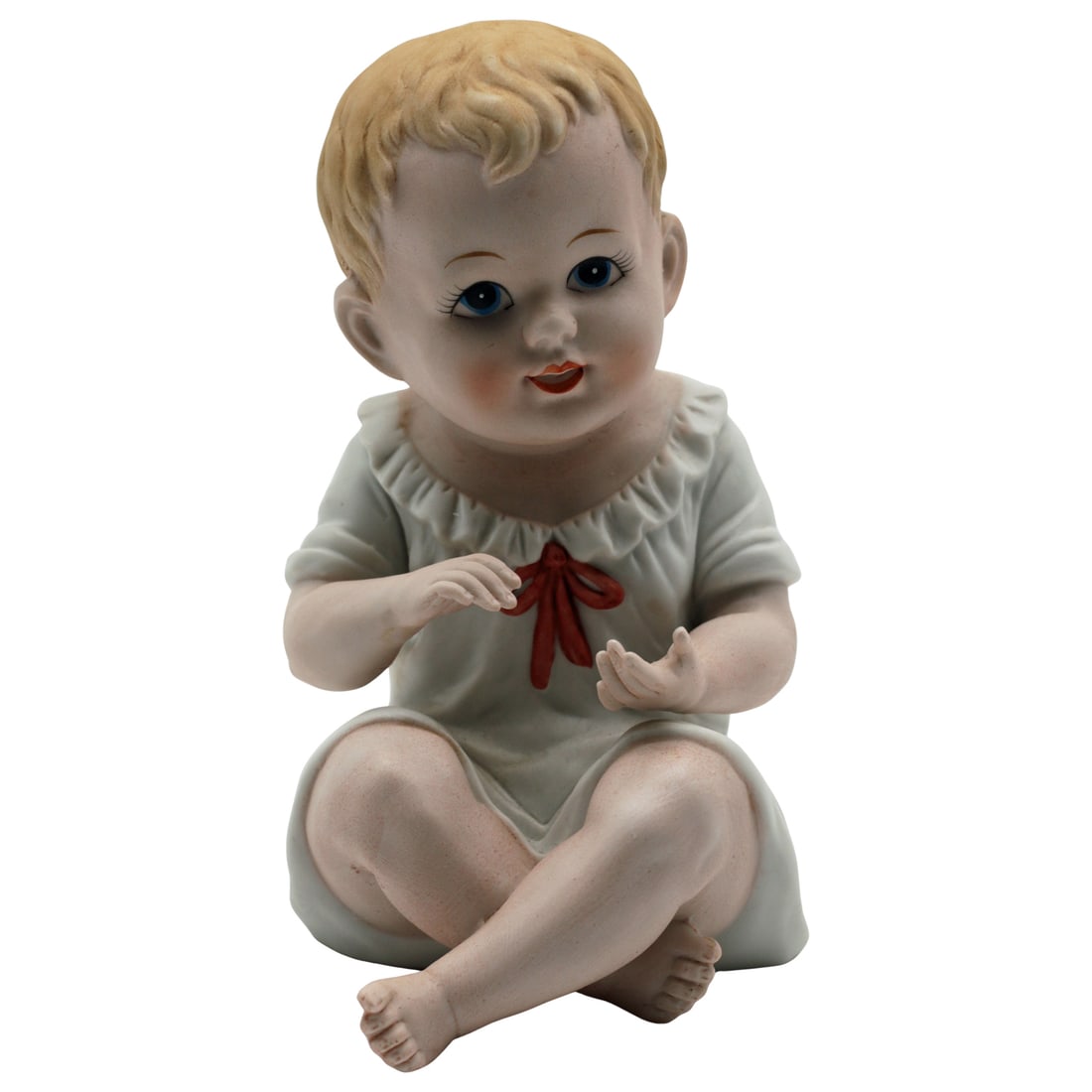 Antique German Bisque Piano Baby Figurine - Seated Boy: At-a-Glance a Item: Seated boy apiano babya figurine (bisque porcelain) a Origin: Likely Germany