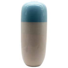 Large Awaji Crackle-Glaze Floor Vase - Two-Tone Robin's-Egg Blue & White, Japanese Art Deco