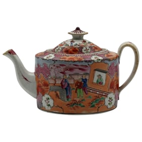 New Hall Porcelain Teapot  Boy in the Window c. 1800-1805