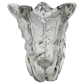 Daum France Sculptural Crystal Vase, Signed with Cross of Lorraine