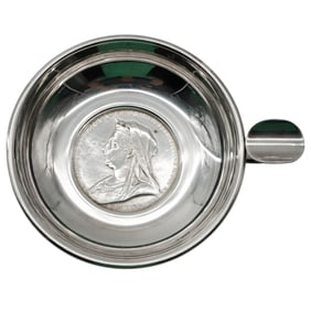 Antique Sterling Silver Wine Taster with 1897 Queen Victoria Diamond Jubilee Medallion