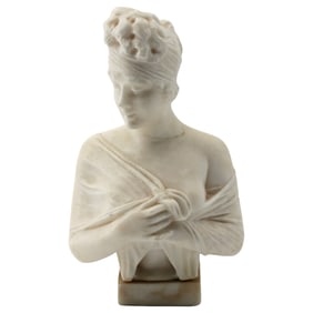 Antique Neoclassical Marble Bust of a Woman with Turban
