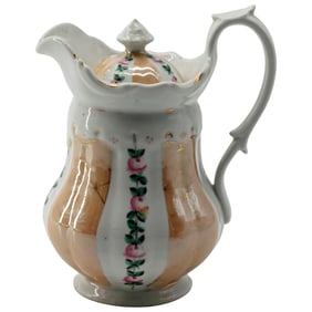 Old Paris Porcelain Milk Jug having Hand-Painted Roses, Peach Lustre, Gilt