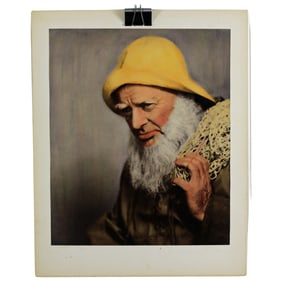Hand-Colored Fisherman Portrait - Yellow Sou'wester - Large 1930s-40s Silver-Gelatin Photo