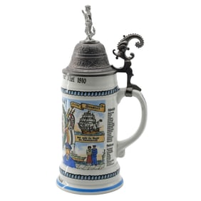 1910 German Naval Beer Stein: SMS Scharnhorst, Pewter Sailor Lid