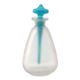 Steuben Verre de Soie Perfume Bottle: Iridescent Satin Art Glass, Turquoise Stopper
