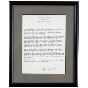 1992 White House Letter: George H.W. Bush Printed Signature, Framed Memorabilia