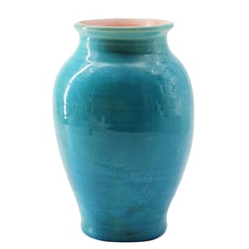 Pisgah Forest Pottery Vase: Turquoise Crackle Glaze,Dated 1950