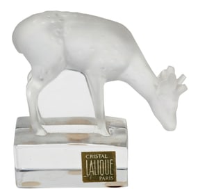 Vintage Lalique Crystal Fawn Paperweight: Frosted & Clear Design