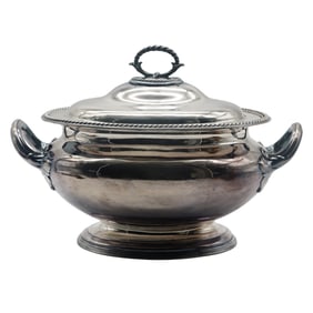 Victorian Elkington Silver Plate Soup Tureen: Rope Twist Rim, Large Centerpiece
