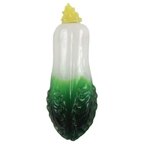 Vintage Peking Glass Bok Choy Snuff Bottle: Scholar's Table Decor