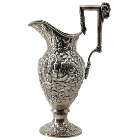 Antique Samuel Kirk & Son Sterling Silver Repousse Ewer  with Ram Head Handle
