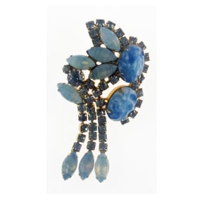 1960s Juliana Blue Rhinestone and Art-Glass Dangle Brooch