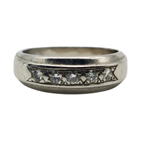 Vintage 14K White Gold Five-Stone Diamond Band, ~0.15ctw